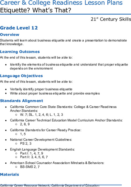 Etiquette? What’s That? Lesson Plan