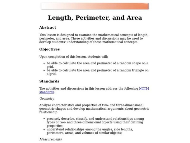 Length, Perimeter, and Area Lesson Plan