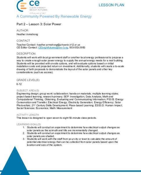 Solar Energy Lesson Plan