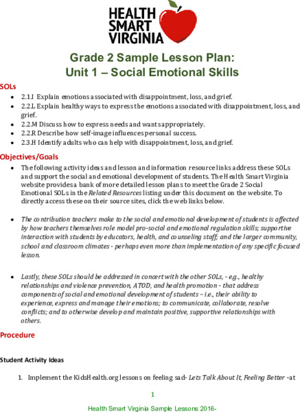 Social Emotional Skills Lesson Plan