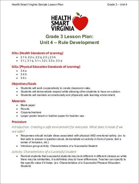 Rule Development Lesson Plan