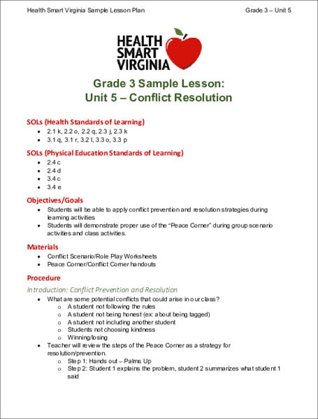 Conflict Resolution Lesson Plan