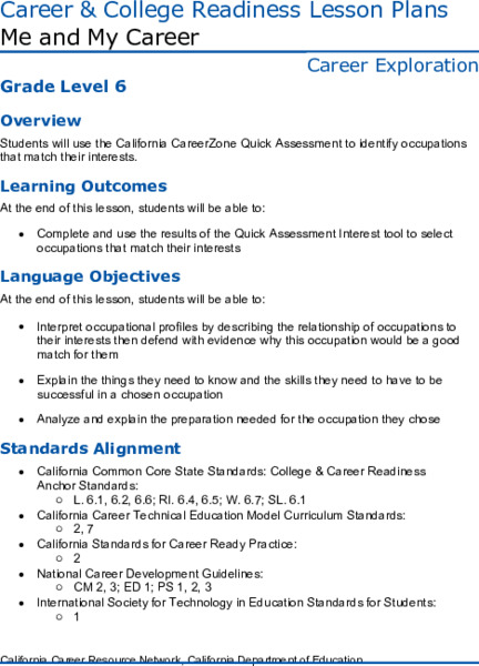 Me and My Career Lesson Plan