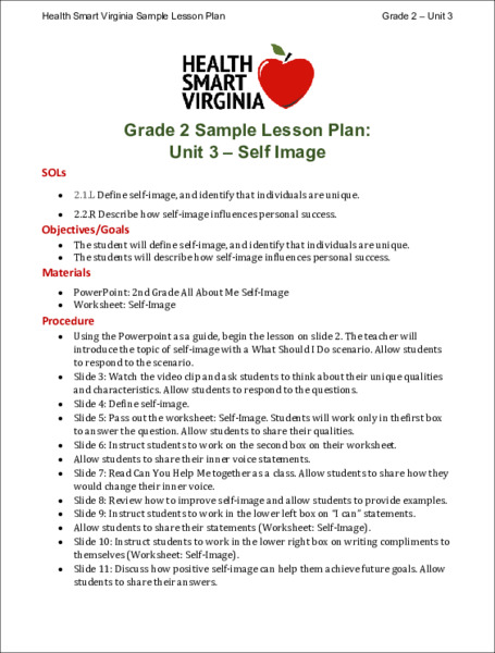 Self Image Lesson Plan