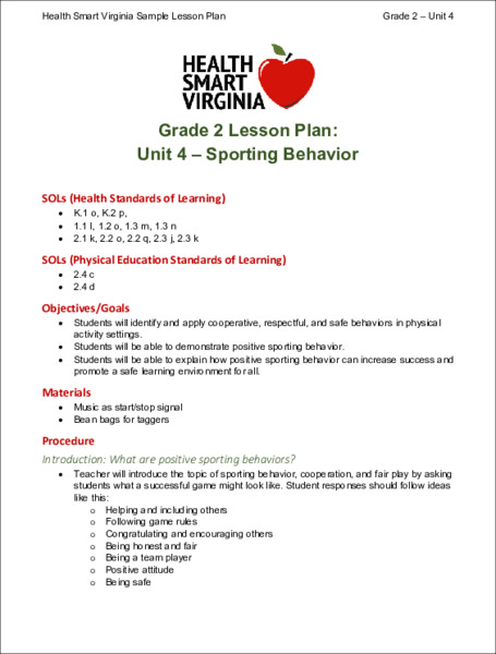 Sporting Behavior Lesson Plan