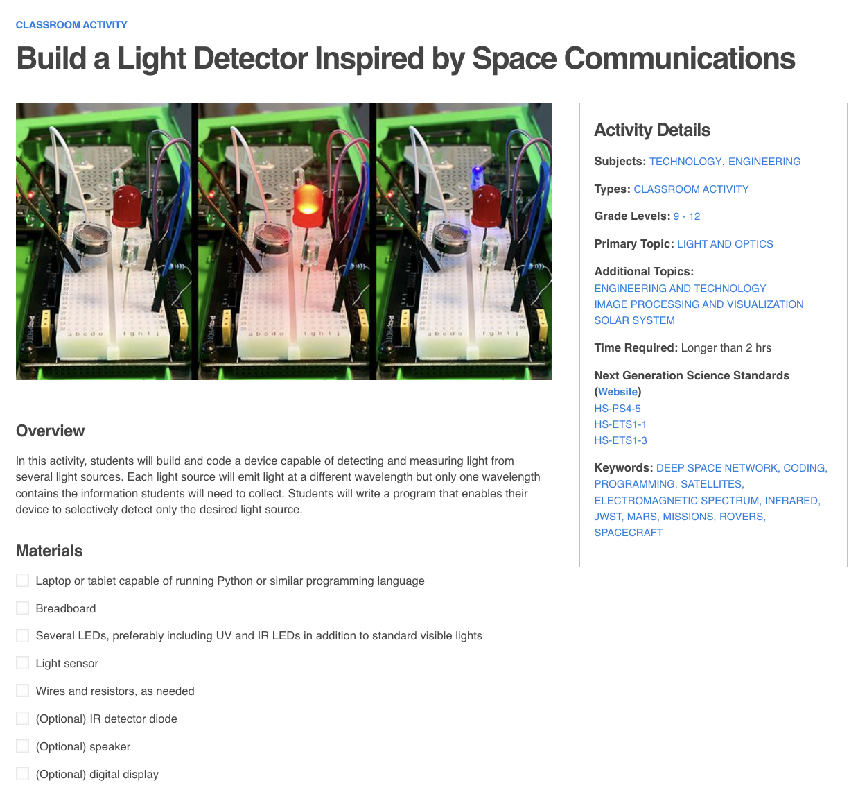 Build a Light Detector Inspired by Space Communications Activity