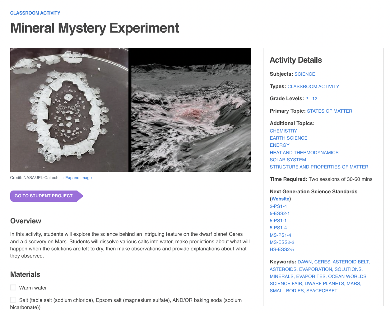 Mineral Mystery Experiment Activity