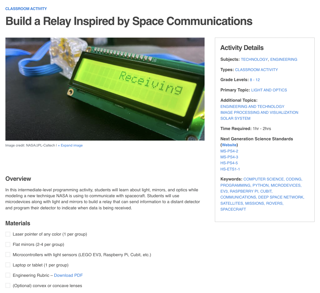 Build a Relay Inspired by Space Communications Activity