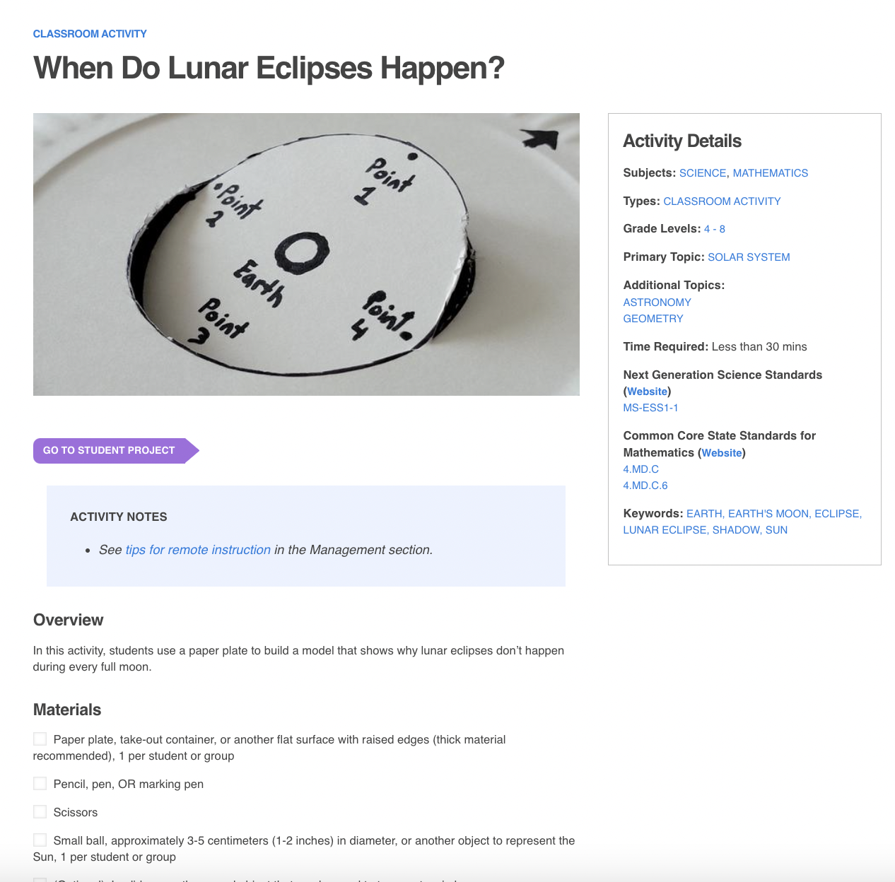 When Do Lunar Eclipses Happen? Activity