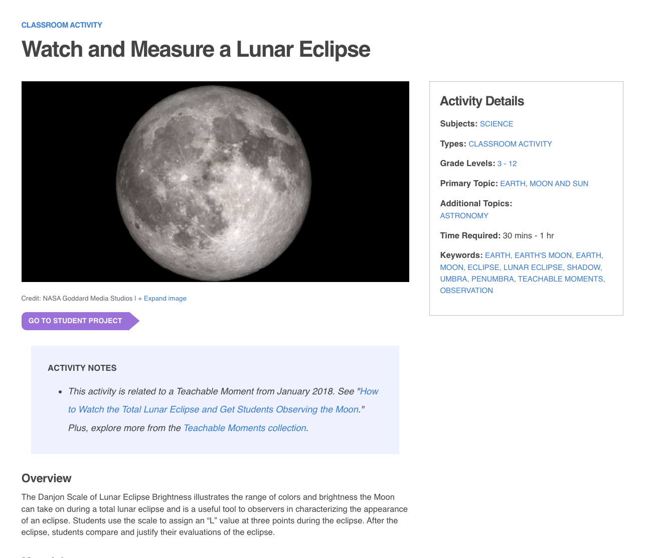 Evaluating a Lunar Eclipse Activity