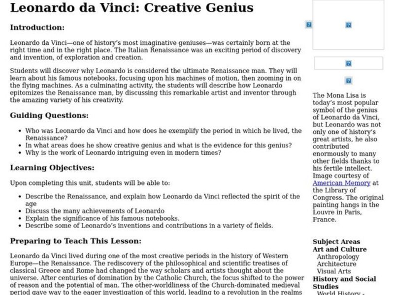 Leonardo da Vinci: Creative Genius Lesson Plan