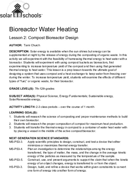 Compost Bioreactor Design Lesson Plan