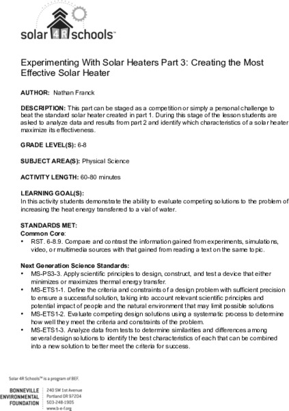 Creating the Most Effective Solar Heater Lesson Plan