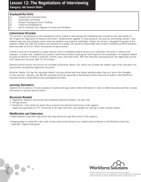 The Negotiations of Interviewing Lesson Plan