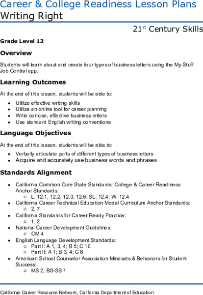 Writing Right Lesson Plan