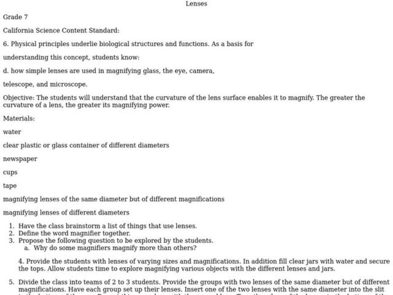 Lenses Lesson Plan