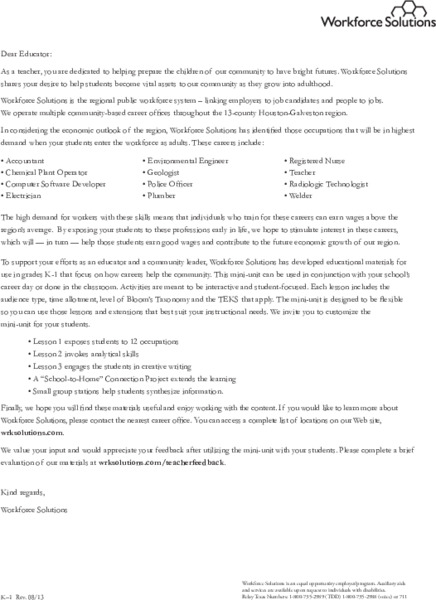 Workforce Solutions K-1 Lessons Lesson Plan