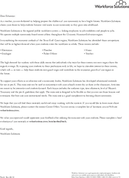 Workforce Solutions Pre-K Lessons Lesson Plan