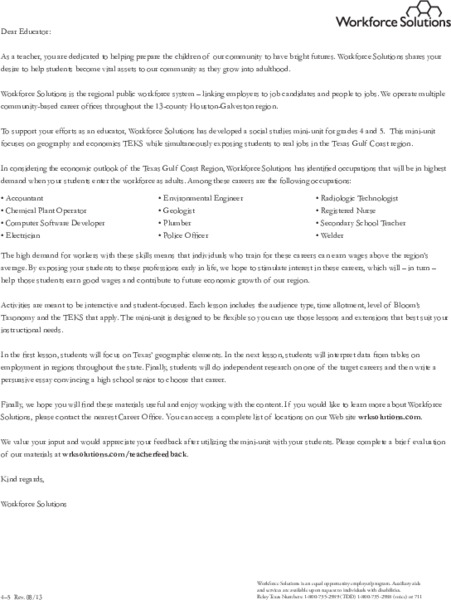 Workforce Solutions 4-5 Lessons Lesson Plan