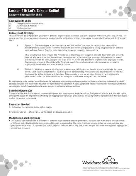 Let’s Take a Selfie Lesson Plan