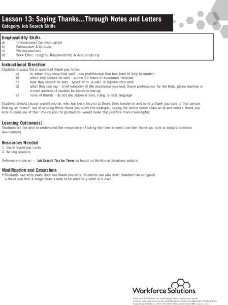 Thank You Letters Lesson Plan