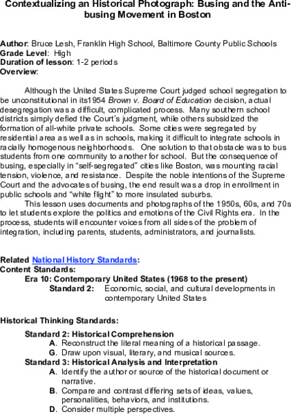 Contextualizing a Historical Photograph: Busing and the Anti-busing Movement in Boston Lesson Plan