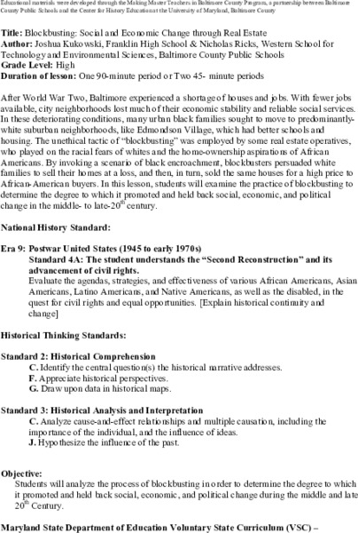 Blockbusting: Social and Economic Change through Real Estate Lesson Plan