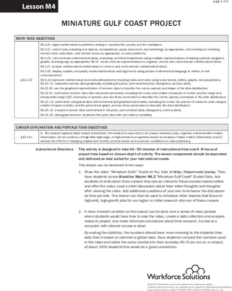 Miniature Gulf Coast Project Lesson Plan