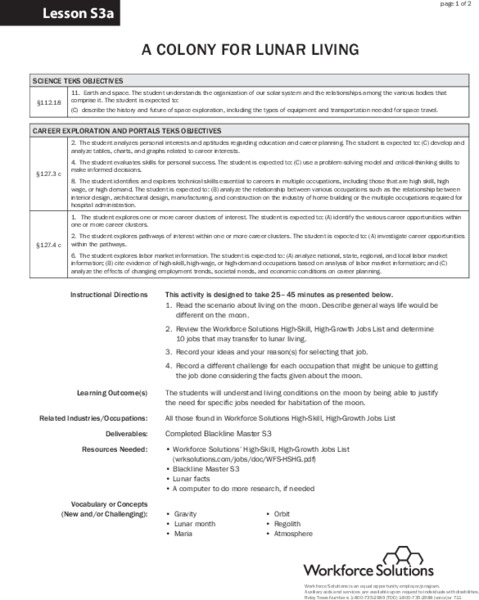 A Colony for Lunar Living Lesson Plan