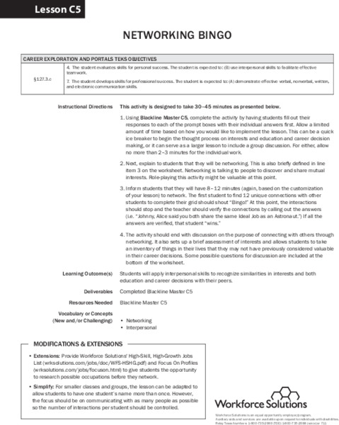 Networking Bingo Lesson Plan