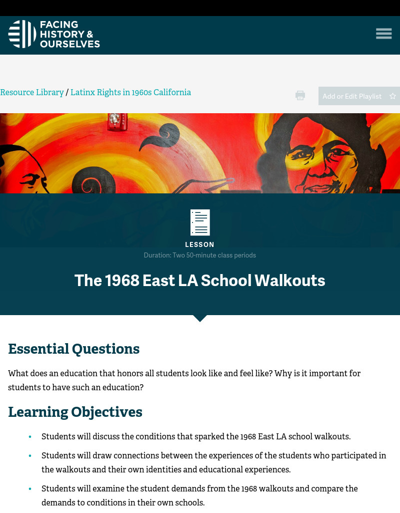 The 1968 East LA School Walkouts Lesson Plan