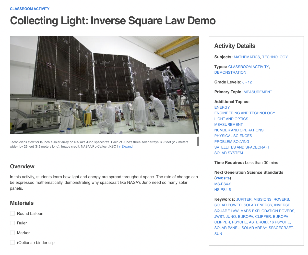 Collecting Light: Inverse Square Law Demo Activity