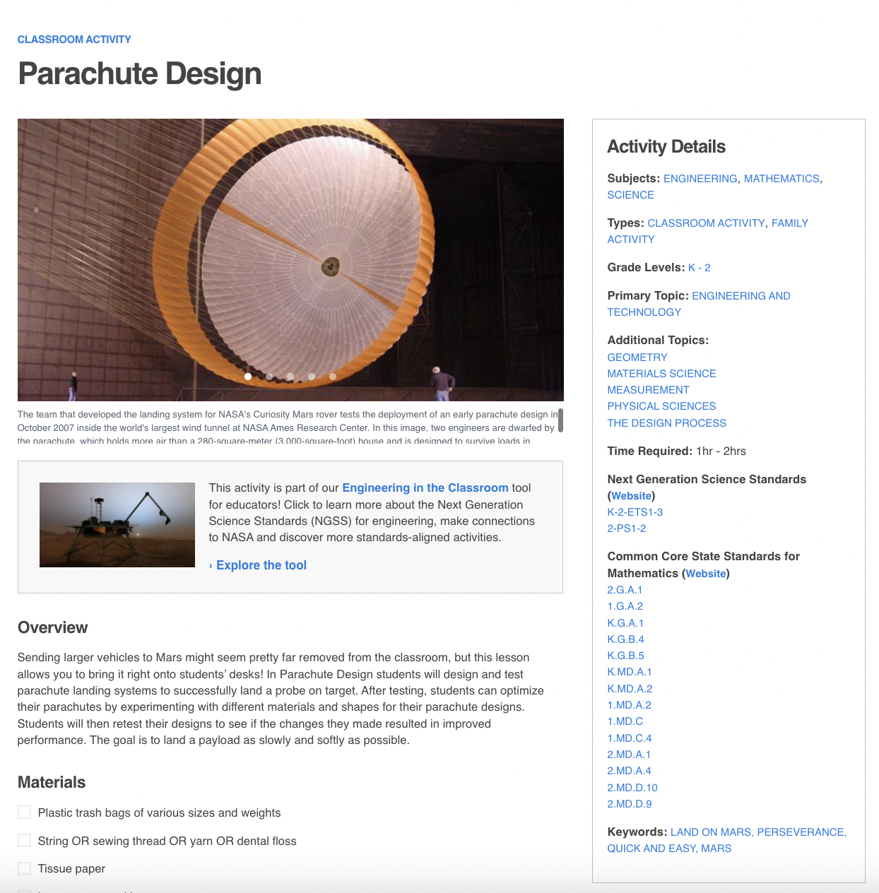 Parachute Design Activity