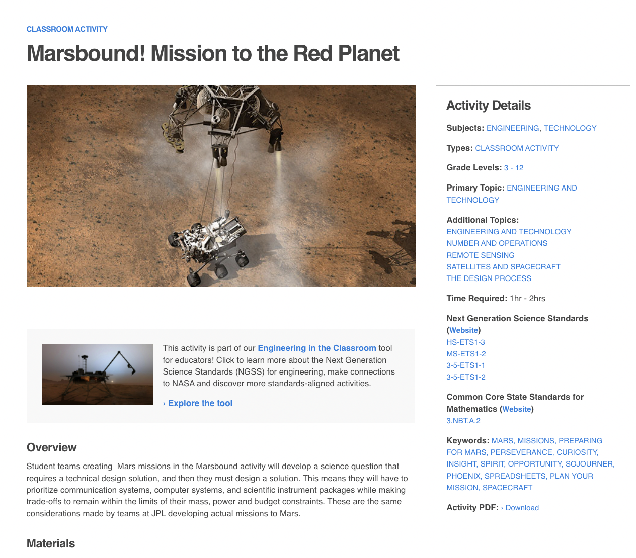 Marsbound! Mission to the Red Planet Activity