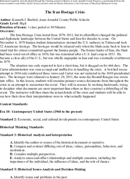 The Iran Hostage Crisis Lesson Plan