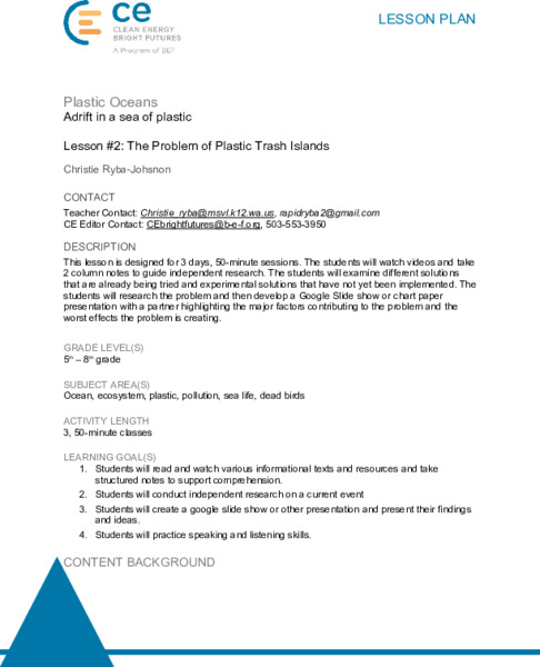 The Problem of Plastic Trash Islands Lesson Plan