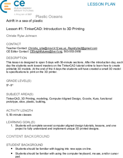 TinkerCAD: Introduction to 3D Printing Lesson Plan