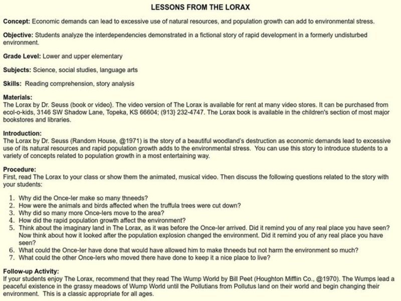 Lessons From the Lorax Lesson Plan