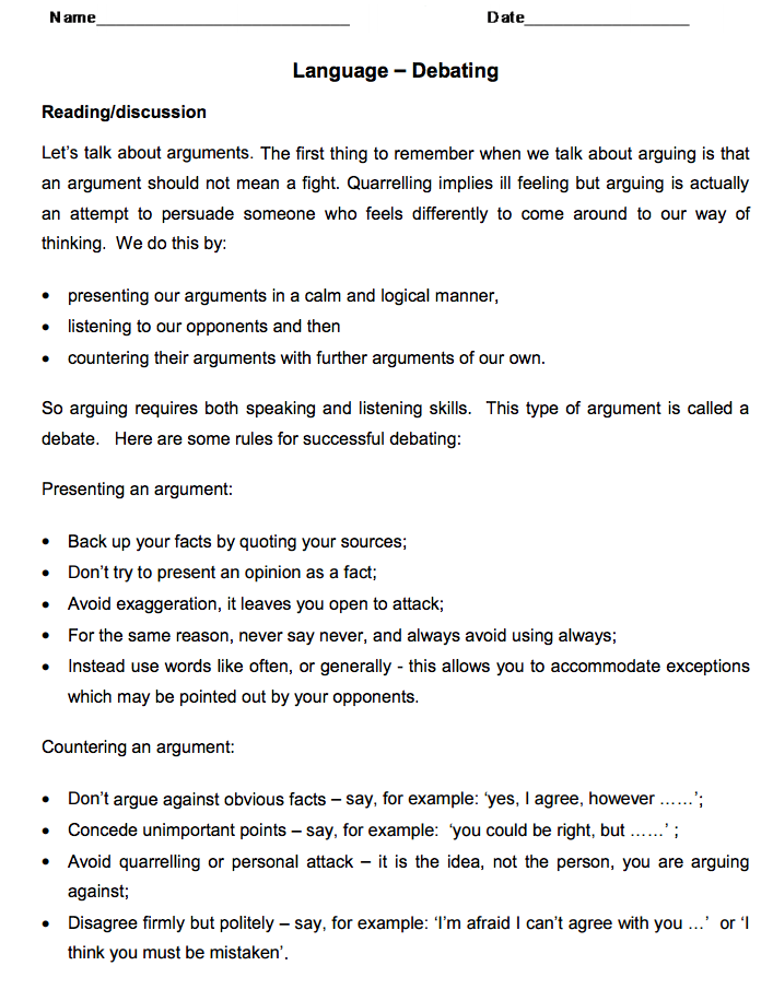 Language – Debating Activity