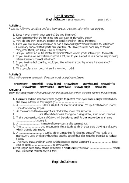 Let It Snow! Worksheet