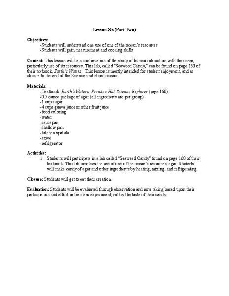 Lesson Six Lesson Plan