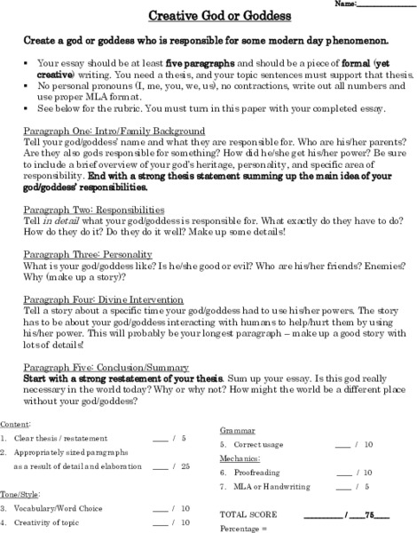 Creative God or Goddess Performance