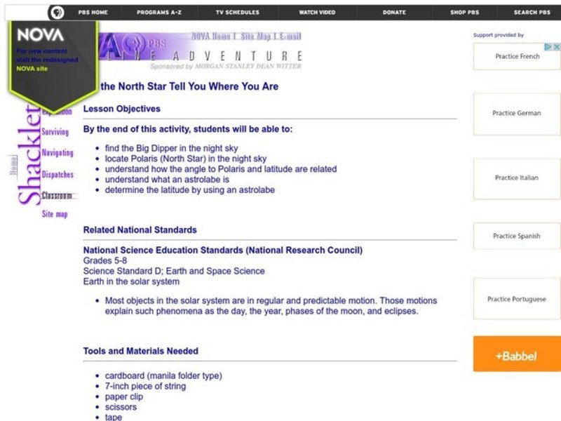 Let the North Star Tell You Where You Are Lesson Plan