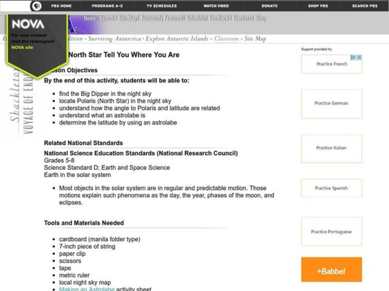Let the North Star Tell You Where You Are Lesson Plan