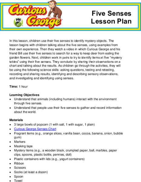 Curious George: Five Senses Lesson Plan