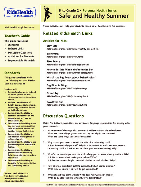 Safe and Healthy Summer: Grades K-2 Lesson Plan