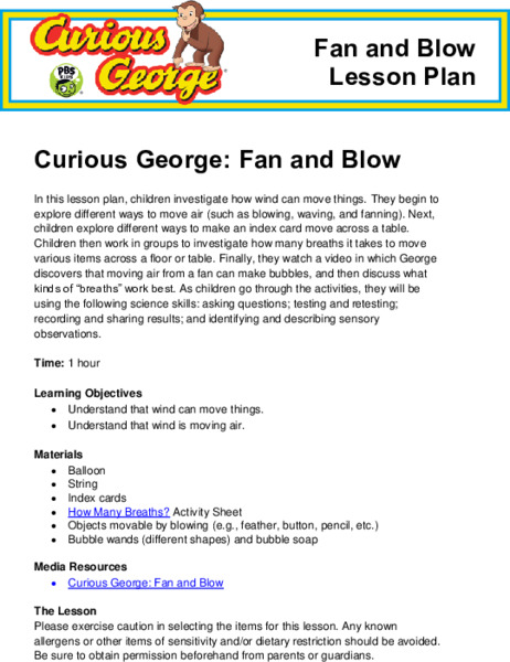 Curious George: Fan and Blow Lesson Plan