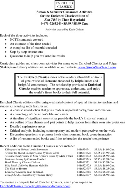 Classroom Activities for Kon-Tiki by Thor Heyerdahl Unit Plan