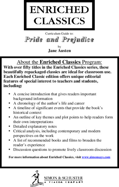 Curriculum Guide to: Pride and Prejudice by Jane Austen Unit Plan