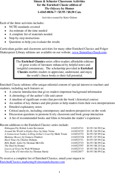 Classroom Activities for The Odyssey by Homer Unit Plan